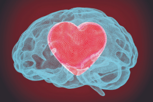 Image of a blue brain with a red heart inside